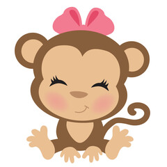 Cute sitting monkey girl vector cartoon illustration