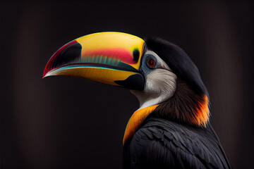 Fototapeta premium Portrait of a tucan on a black background. generative ai