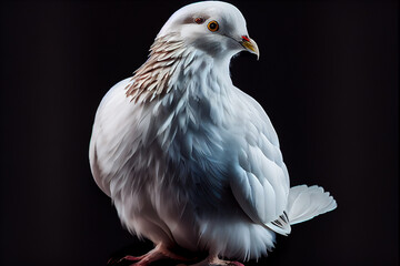 Portrait of a white pigeon on a black background. generative ai