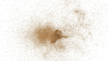 3D rendering of scattered sand granules or fine dirt on transparent background