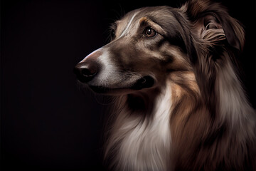 Portrait of a windhound dog on a black background. generative ai