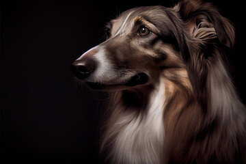 Fototapeta premium Portrait of a windhound dog on a black background. generative ai