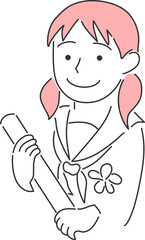 イラスト素材：卒業証書を持ったセーラー服のシンプルな女の子のイラスト