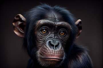 Fototapeta premium Portrait of a monkey on a black background. generative ai