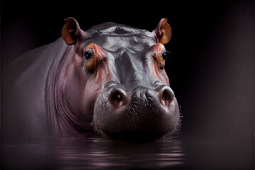 Portrait of a hippo on a black background. generative ai - obrazy, fototapety, plakaty