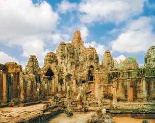 The ancient Bayon ruins at Angkor Wat, Cambodia