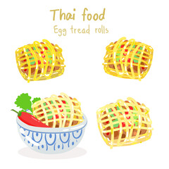 Illustrstion Thai food “Egg tread rolls” vector.