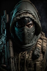 Warzone Battlefield Fictional FPS Character Portrait. Generative AI