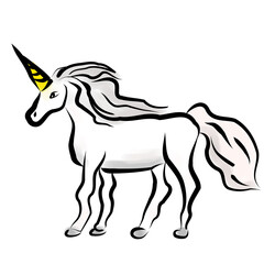 ユニコーンのペン画イラスト（カラー）