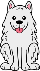 Hand Drawn Samoyed Dog sitting waiting for owner illustration in doodle style
