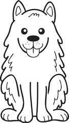 Hand Drawn Samoyed Dog sitting waiting for owner illustration in doodle style