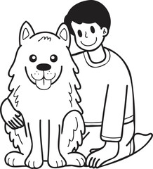 Hand Drawn owner hugs Samoyed Dog illustration in doodle style