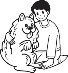 Hand Drawn owner hugs Samoyed Dog illustration in doodle style