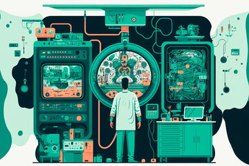 Fototapeta premium Doctor on the background of medical equipment for surgical operations Generative AI