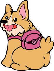 Hand Drawn Corgi Dog with backpack illustration in doodle style