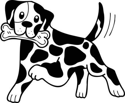 Hand Drawn Dalmatian Dog holding the bone illustration in doodle style