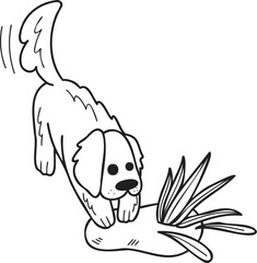 Hand Drawn Golden retriever Dog digging illustration in doodle style