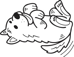 Hand Drawn sleeping Samoyed Dog illustration in doodle style