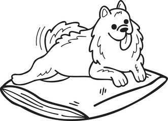 Hand Drawn sleeping Samoyed Dog illustration in doodle style
