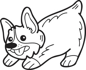 Hand Drawn Corgi Dog playing illustration in doodle style