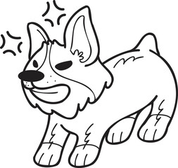 Hand Drawn angry Corgi Dog illustration in doodle style
