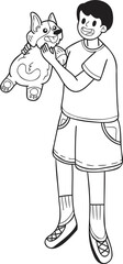 Hand Drawn Corgi Dog hugged by owner illustration in doodle style