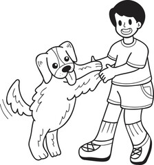Hand Drawn Golden retriever Dog begging owner illustration in doodle style