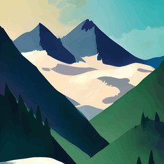 Mountain landscape with snow and blue sky. Vector illustration - Colorful Flat Art