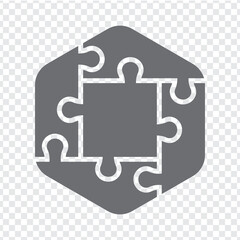 Simple icon puzzle hexagon in gray. Simple icon puzzle of the four elements and center on transparent background for your web site design, app, UI. EPS10.