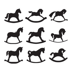 Rocking horse toy silhouette objects cutting stencils templates set - 562916353