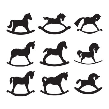 Rocking horse toy silhouette objects cutting stencils templates set