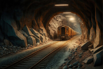 Fototapeta na wymiar Railway in the tunnel. generative ai