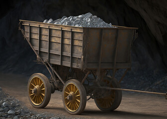 Old rusty wagon for an underground mine, generative ai
