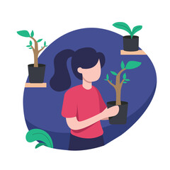 Women Planting Flat Ilustration