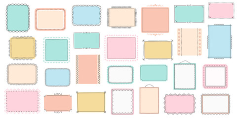Set of colored handdrawn doodle frames, horizontal, vertical and square frames © PixMarket