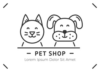 Pet shop emblem with cat and dog line icons