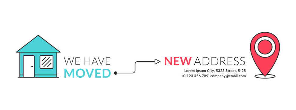 We have moved concept with house and map pin line icons
