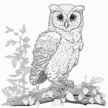 owl sitting on a branch coloring book