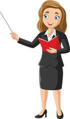 Cartoon female teacher with pointer stick