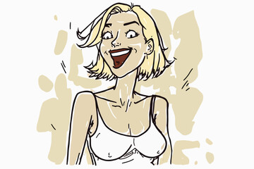 A close-up of a stunning blonde woman expressing surprise. Vector illustration perfect for creative and emotional projects.