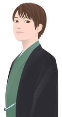 着物男子　横向き　黒×緑