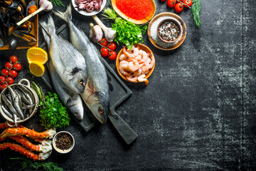 Fresh fish with shrimp, crab and herbs.
