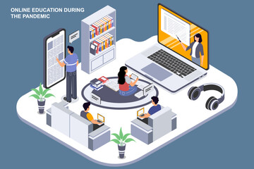 Online Education During The Pandemic Isometric Illustration