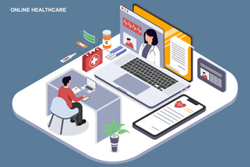 Online Healthycare Isometric Illustration