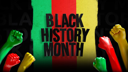 Black History Month 3d style Template Design Illustration, African American History. with colored raised arms text background