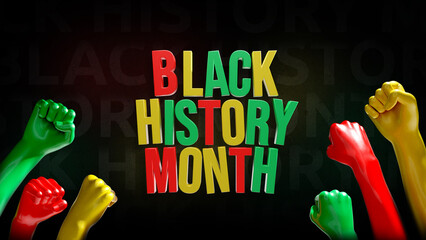 Black History Month 3d style Template Design Illustration, African American History. with colored raised arms text background