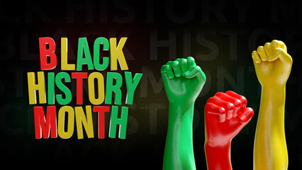 Black history month lettering with colored raised arms