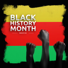 Black History Month 3d style Template Design Illustration, African American History. with raised fists text background