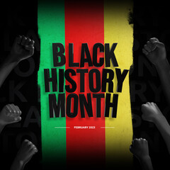 Black History Month 3d style Template Design Illustration, African American History. with raised arms text background