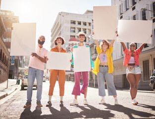 Mockup, diversity and young people protest, city and human rights for equality, social change and...